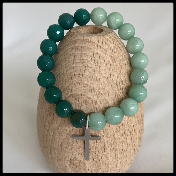 𝅺AMAZONITE and Green Agate with Cross Charm - Picture 10 of 10